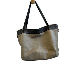 Coach Tyler tote Colorblock Leather Tote Bag Black Beige Gold Hardware